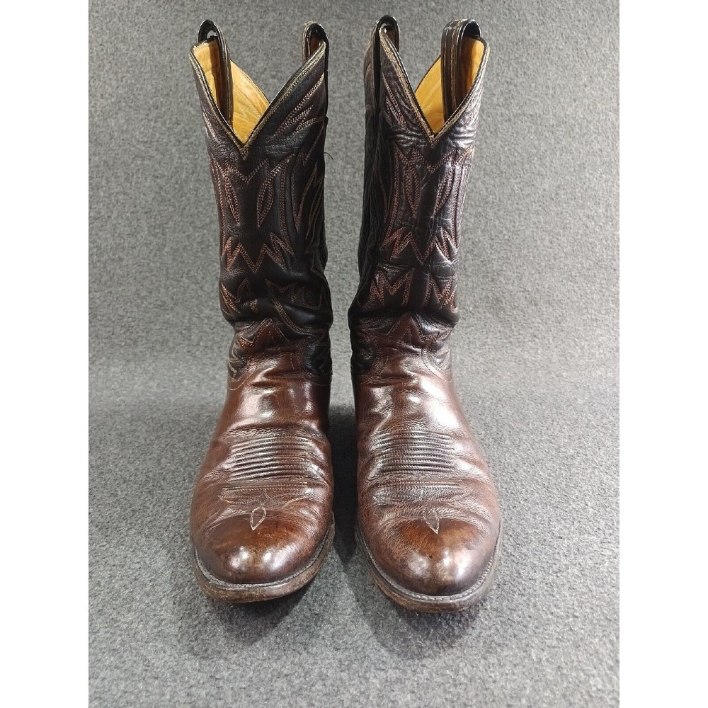 Tony Lama Mens Cowboy Boots Brown Size 10.5? Model 6272 Geometric Design